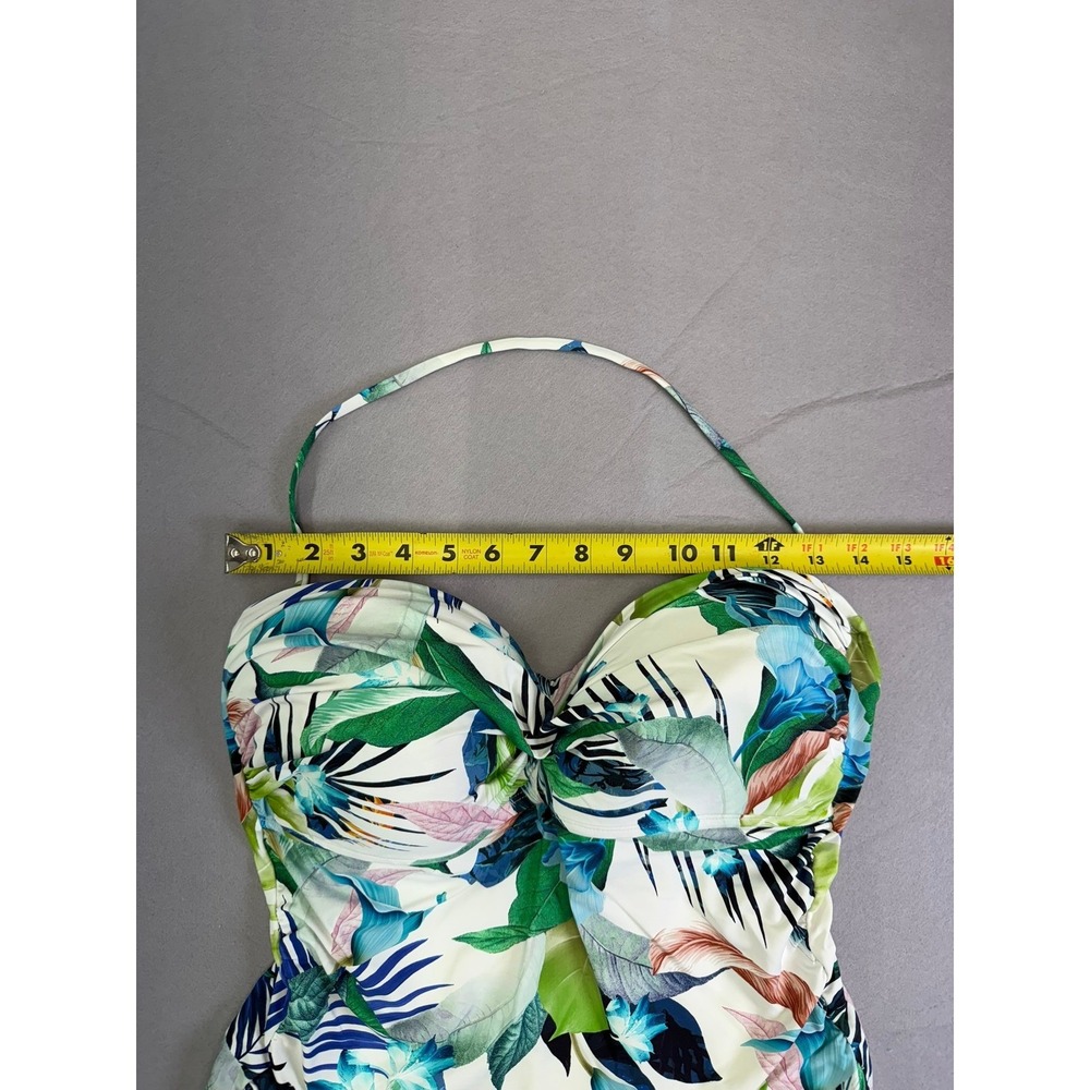 La Blanca One Piece Swimsuit Womens 12 White‎ Tropical Floral Halter Twist Front - Picture 7 of 7
